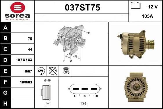 STARTCAR 037ST75 - Генератор autospares.lv