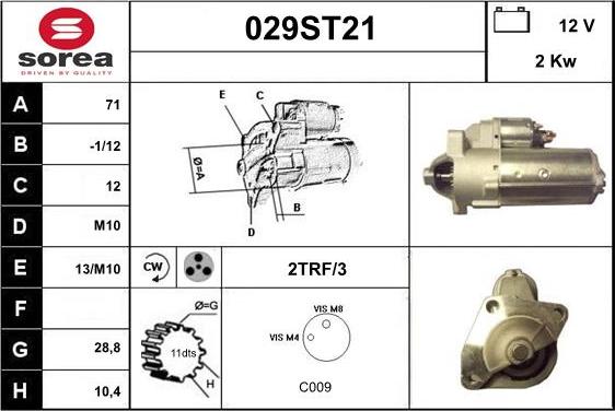 STARTCAR 029ST21 - Стартер autospares.lv