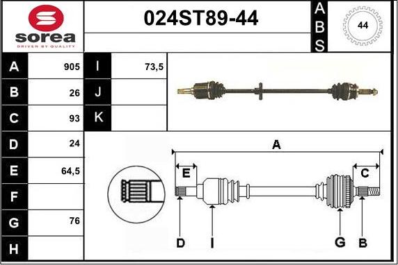 STARTCAR 024ST89-44 - Приводной вал autospares.lv