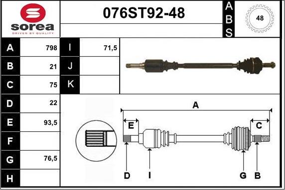 STARTCAR 076ST92-48 - Приводной вал autospares.lv