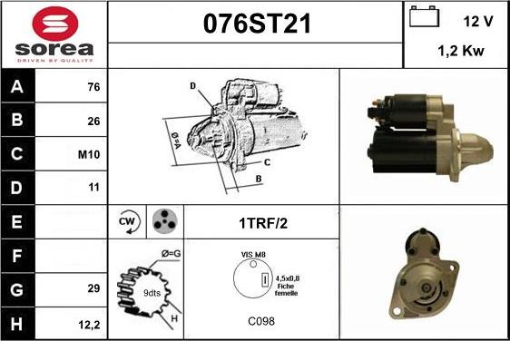 STARTCAR 076ST21 - Стартер autospares.lv