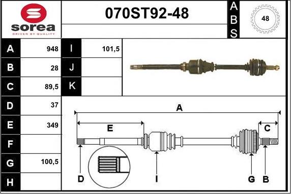 STARTCAR 070ST92-48 - Приводной вал autospares.lv