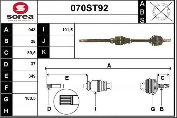 STARTCAR 070ST92 - Приводной вал autospares.lv