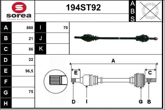 STARTCAR 194ST92 - Приводной вал autospares.lv