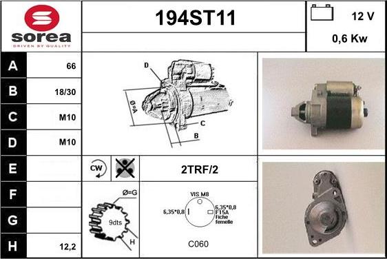 STARTCAR 194ST11 - Стартер autospares.lv