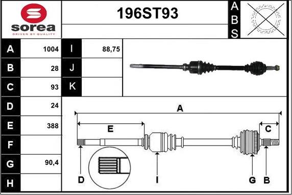 STARTCAR 196ST93 - Приводной вал autospares.lv