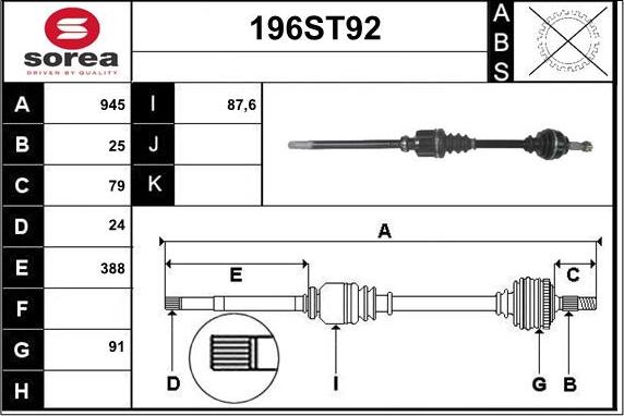 STARTCAR 196ST92 - Приводной вал autospares.lv