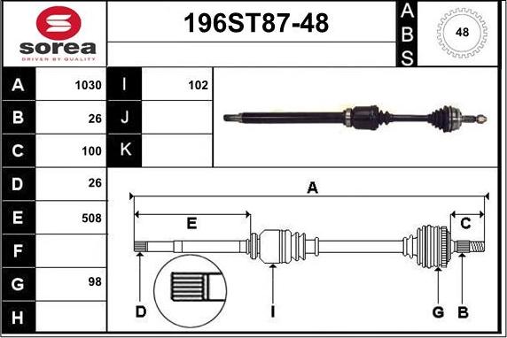 STARTCAR 196ST87-48 - Приводной вал autospares.lv