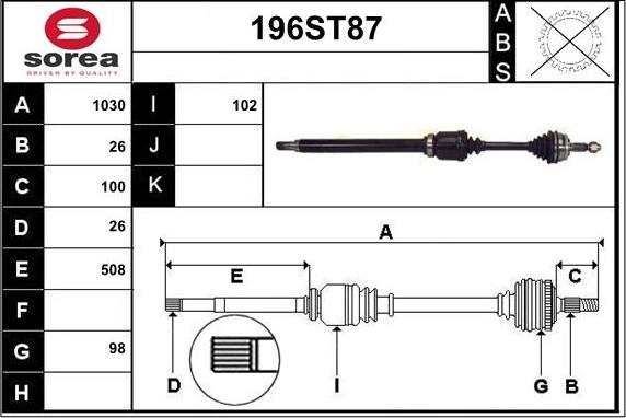 STARTCAR 196ST87 - Приводной вал autospares.lv