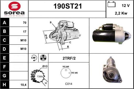 STARTCAR 190ST21 - Стартер autospares.lv