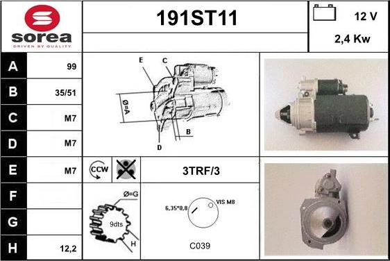 STARTCAR 191ST11 - Стартер autospares.lv