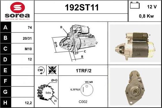 STARTCAR 192ST11 - Стартер autospares.lv