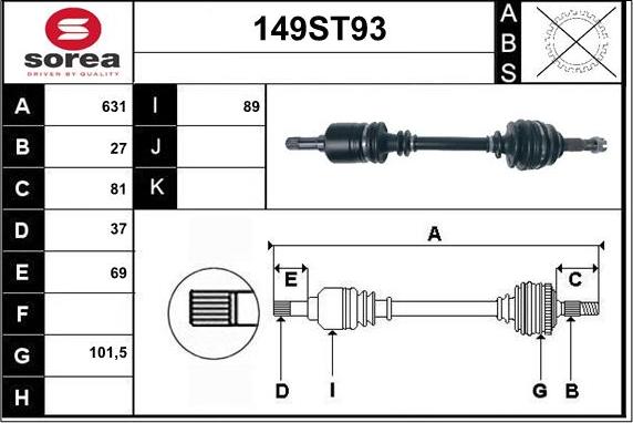 STARTCAR 149ST93 - Приводной вал autospares.lv