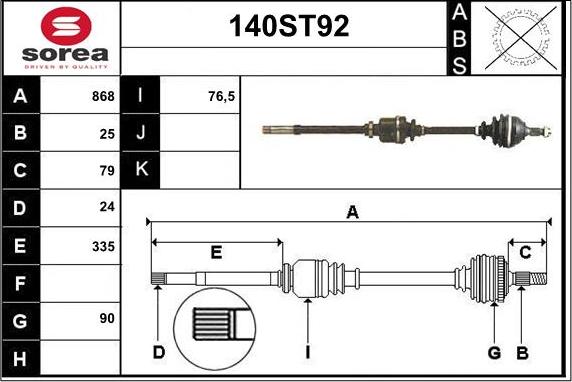 STARTCAR 140ST92 - Приводной вал autospares.lv