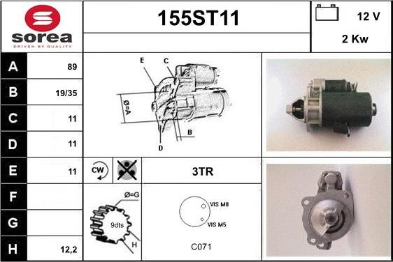 STARTCAR 155ST11 - Стартер autospares.lv