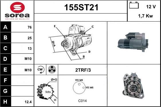 STARTCAR 155ST21 - Стартер autospares.lv