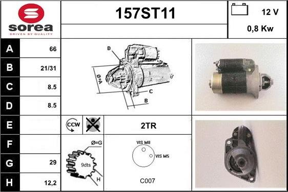 STARTCAR 157ST11 - Стартер autospares.lv