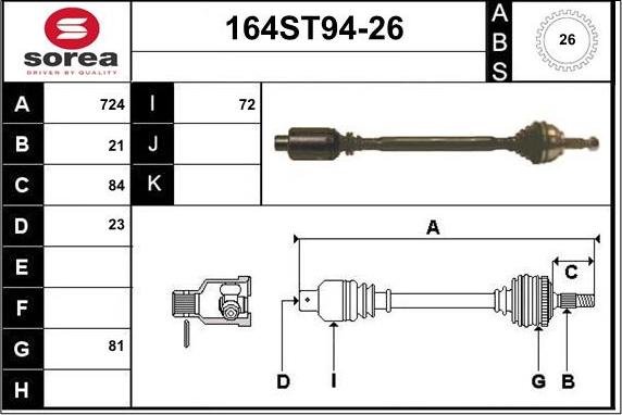 STARTCAR 164ST94-26 - Приводной вал autospares.lv