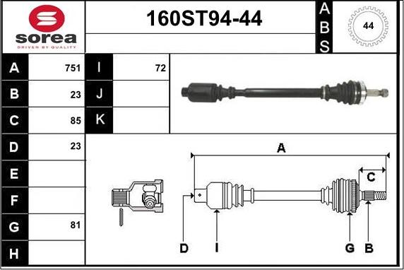 STARTCAR 160ST94-44 - Приводной вал autospares.lv