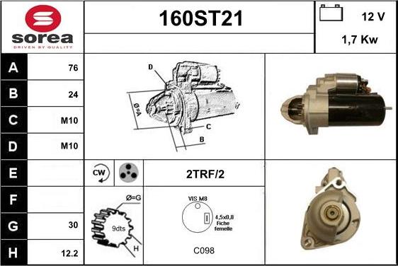 STARTCAR 160ST21 - Стартер autospares.lv