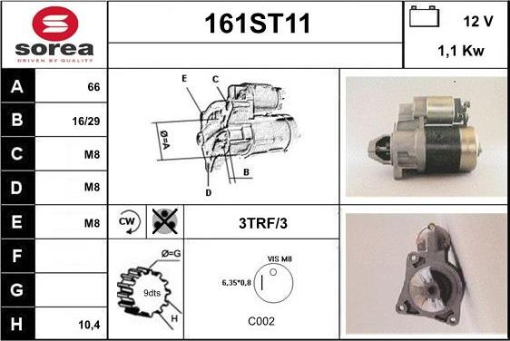 STARTCAR 161ST11 - Стартер autospares.lv