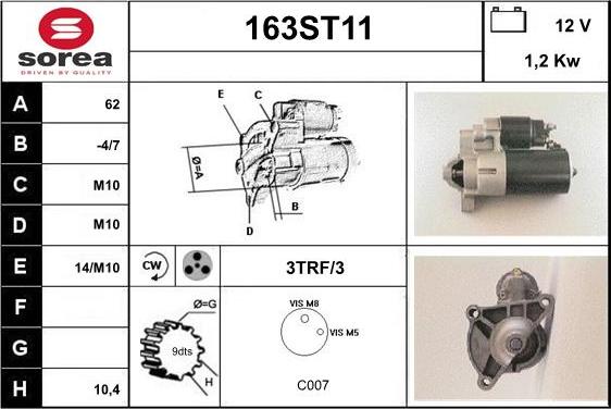 STARTCAR 163ST11 - Стартер autospares.lv