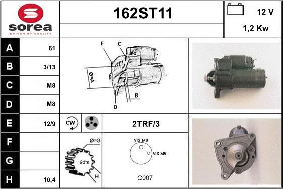 STARTCAR 162ST11 - Стартер autospares.lv