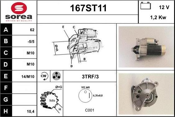 STARTCAR 167ST11 - Стартер autospares.lv