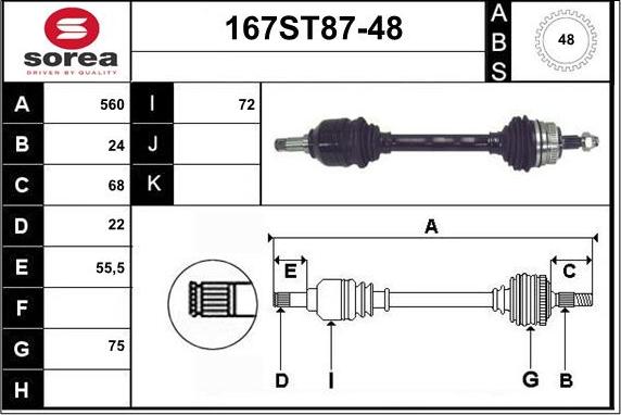 STARTCAR 167ST87-48 - Приводной вал autospares.lv