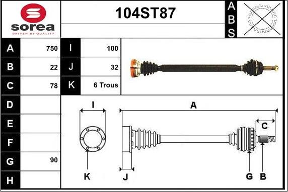 STARTCAR 104ST87 - Приводной вал autospares.lv