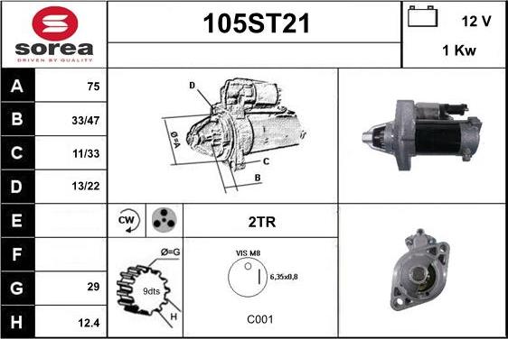 STARTCAR 105ST21 - Стартер autospares.lv