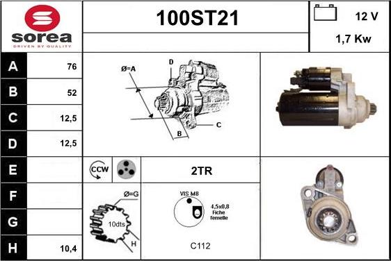 STARTCAR 100ST21 - Стартер autospares.lv