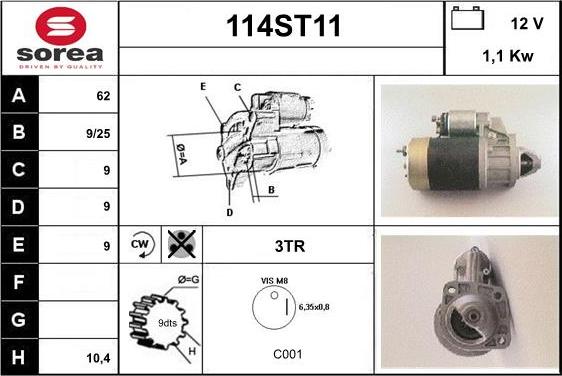 STARTCAR 114ST11 - Стартер autospares.lv