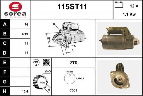 STARTCAR 115ST11 - Стартер autospares.lv