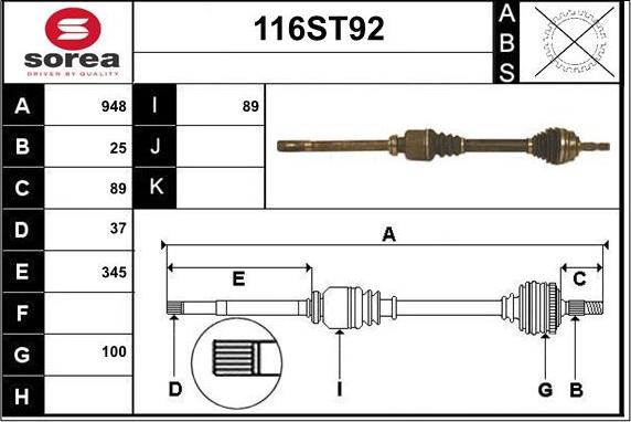 STARTCAR 116ST92 - Приводной вал autospares.lv