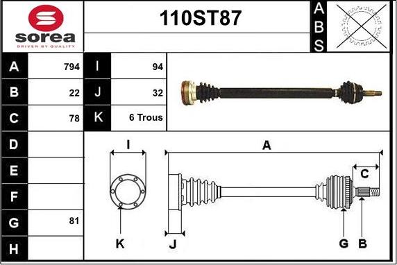 STARTCAR 110ST87 - Приводной вал autospares.lv