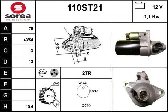 STARTCAR 110ST21 - Стартер autospares.lv