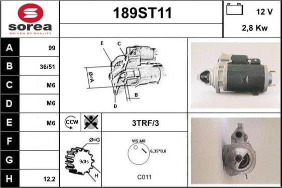 STARTCAR 189ST11 - Стартер autospares.lv