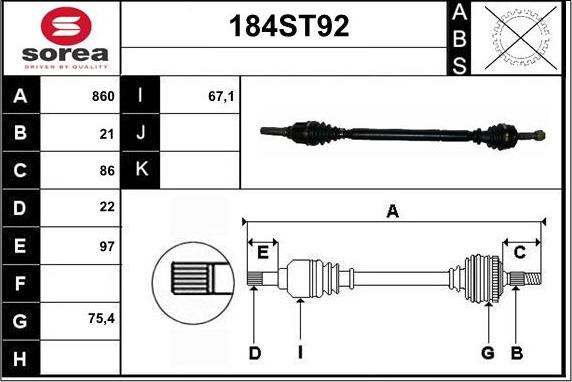 STARTCAR 184ST92 - Приводной вал autospares.lv