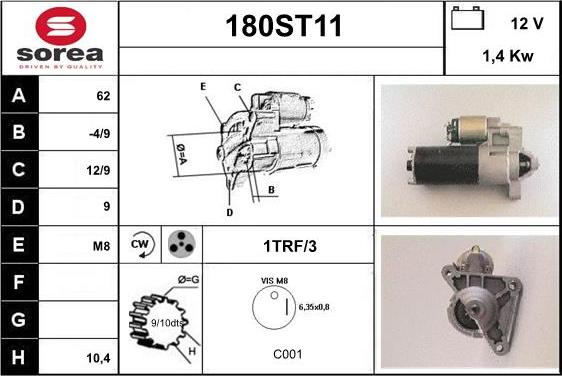 STARTCAR 180ST11 - Стартер autospares.lv