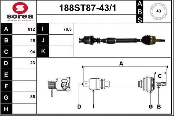 STARTCAR 188ST87-43/1 - Приводной вал autospares.lv