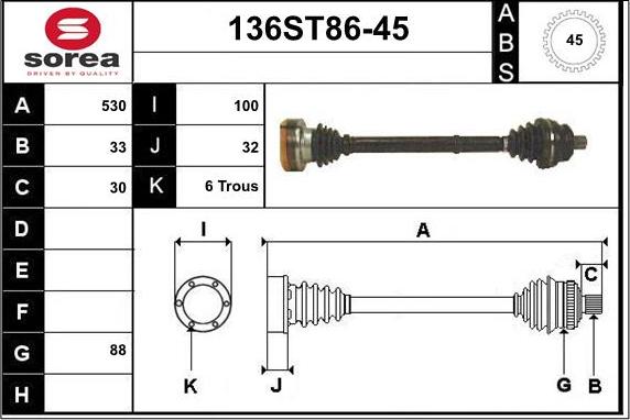 STARTCAR 136ST86-45 - Приводной вал autospares.lv