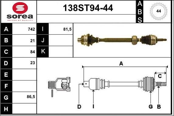 STARTCAR 138ST94-44 - Приводной вал autospares.lv