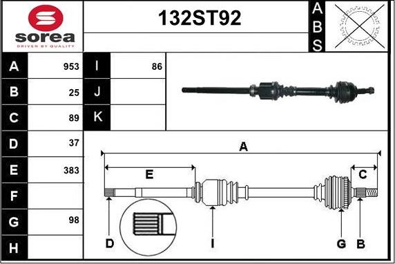 STARTCAR 132ST92 - Приводной вал autospares.lv