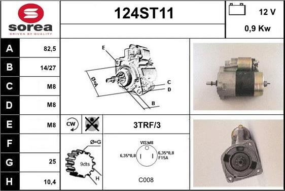 STARTCAR 124ST11 - Стартер autospares.lv