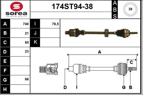 STARTCAR 174ST94-38 - Приводной вал autospares.lv