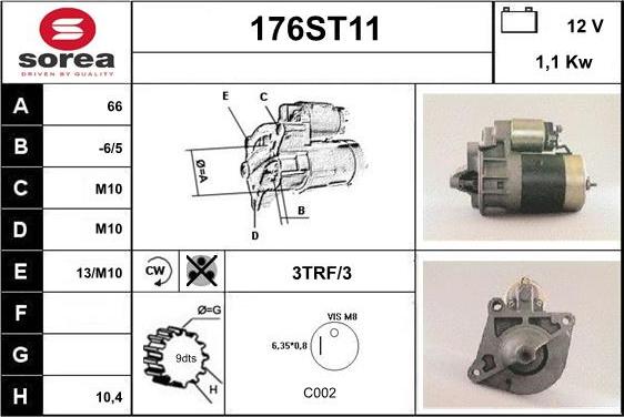 STARTCAR 176ST11 - Стартер autospares.lv