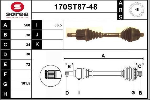 STARTCAR 170ST87-48 - Приводной вал autospares.lv