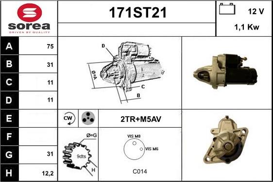 STARTCAR 171ST21 - Стартер autospares.lv