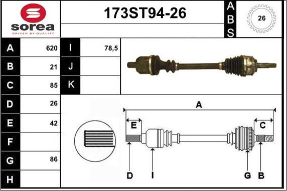 STARTCAR 173ST94-26 - Приводной вал autospares.lv